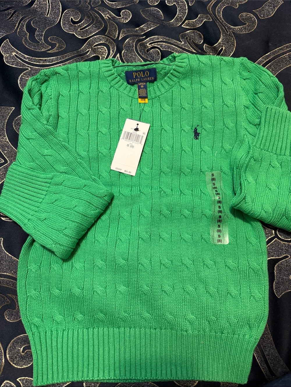 Polo by Ralph Lauren Men's Bright Green Cable-Knit Crewneck Sweater